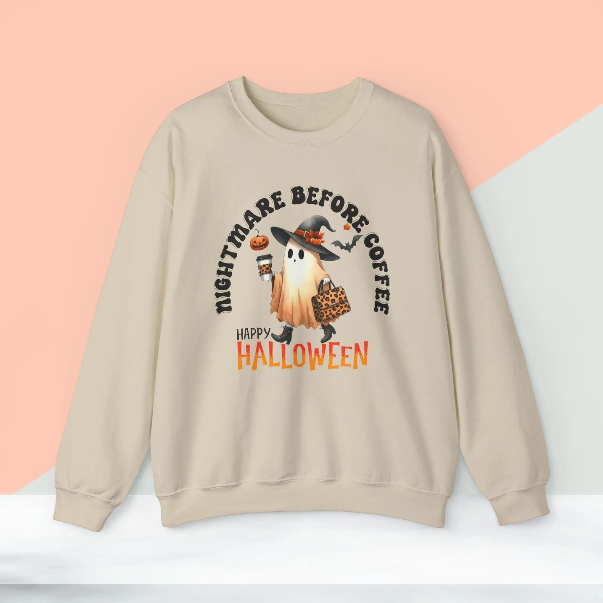 Nightmare Before coffee Happy Halloween Sweatshirt, Happy Halloween Sweatshirt - Unisex Heavy Blend Crewneck, Halloween Sweatshirt, Cute Spooky Ghost sweatshirt.