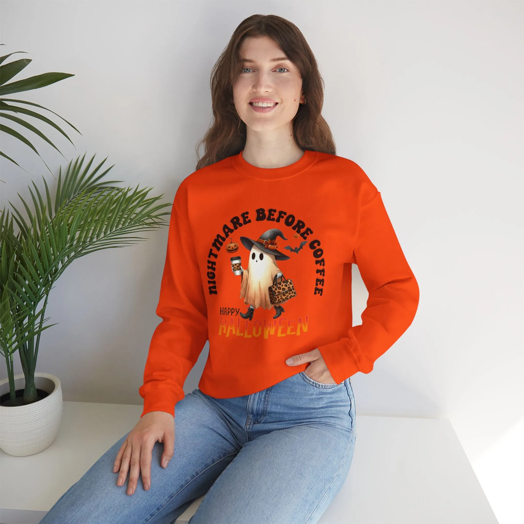 Nightmare Before coffee Happy Halloween Sweatshirt, Happy Halloween Sweatshirt - Unisex Heavy Blend Crewneck, Halloween Sweatshirt, Cute Spooky Ghost sweatshirt.