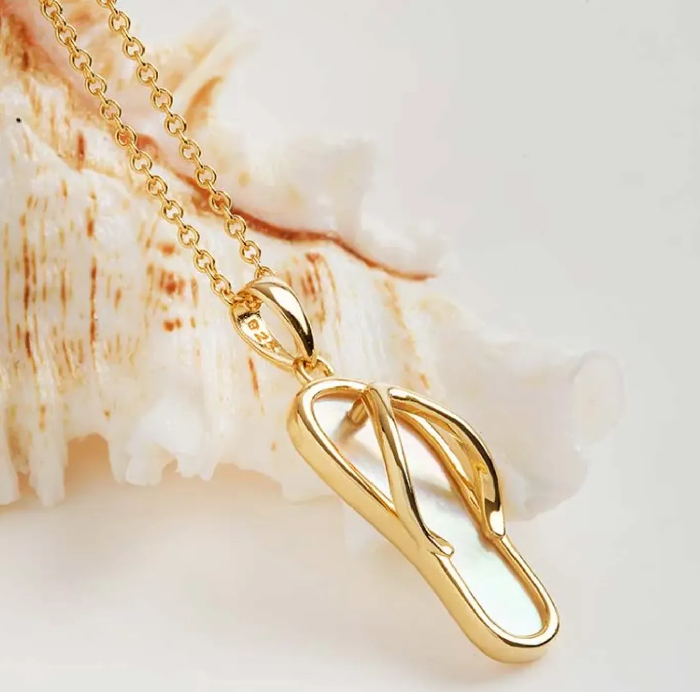 Ocean 14kt Gold Vermeil MOP Flip Flop Necklace