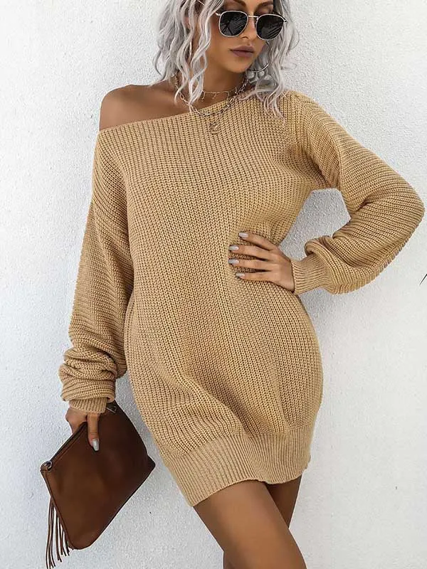 Off-shoulder Lantern Sleeve Sweater Dress