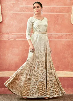 Off White And Peach Designer Embroidery Anarkali Suit