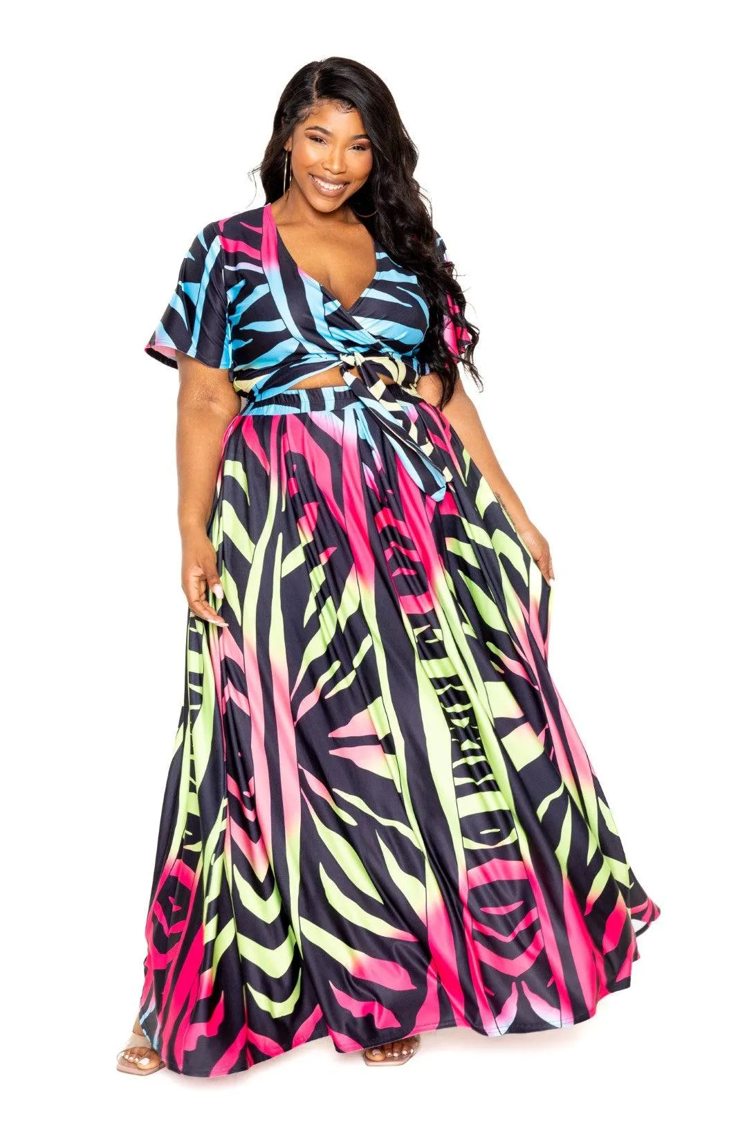 Ombre Plus Size Animal Maxi Skirt & Top Set