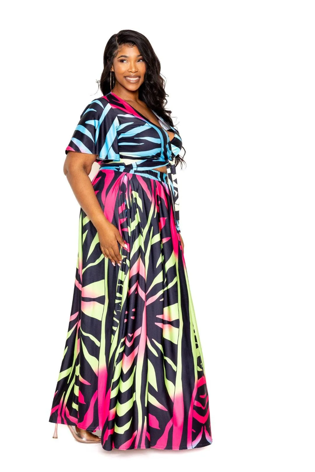 Ombre Plus Size Animal Maxi Skirt & Top Set