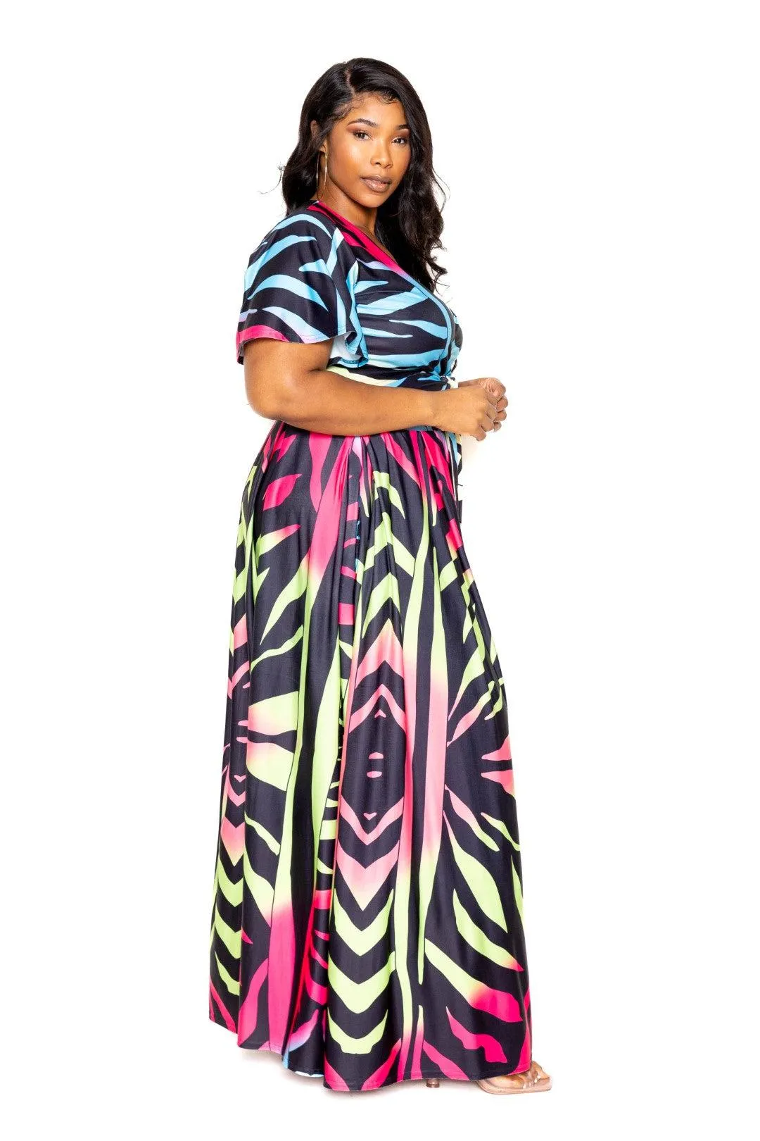 Ombre Plus Size Animal Maxi Skirt & Top Set