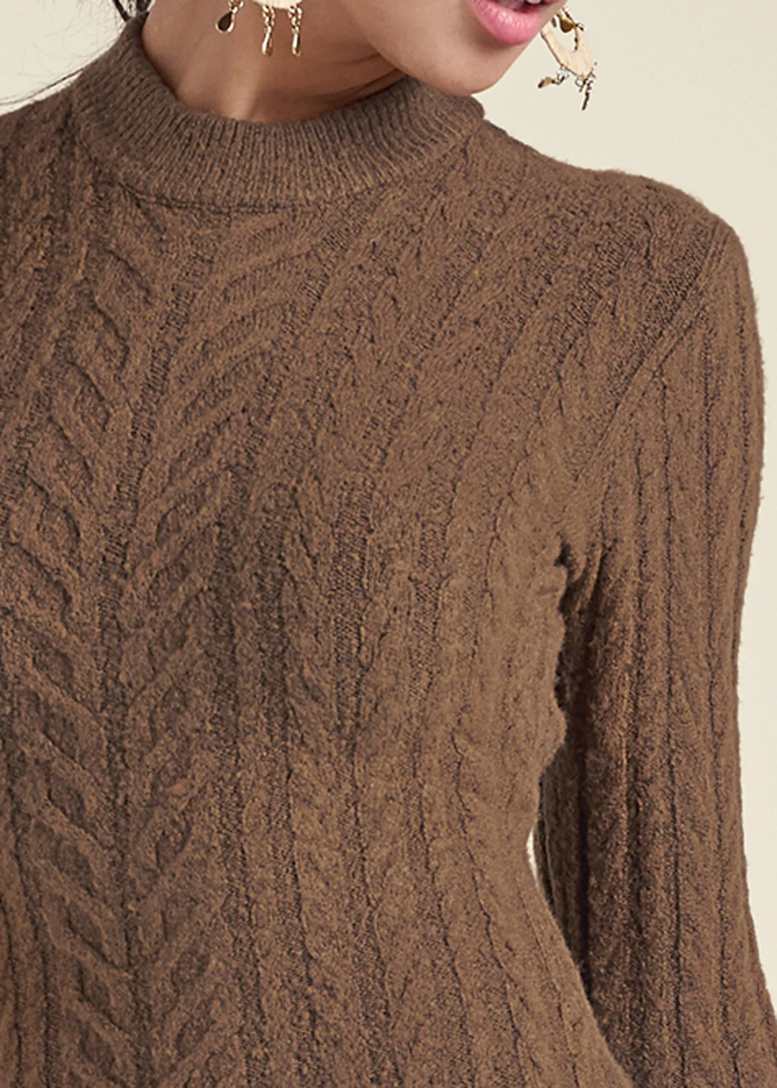 Open Back Sweater Dress - Brown