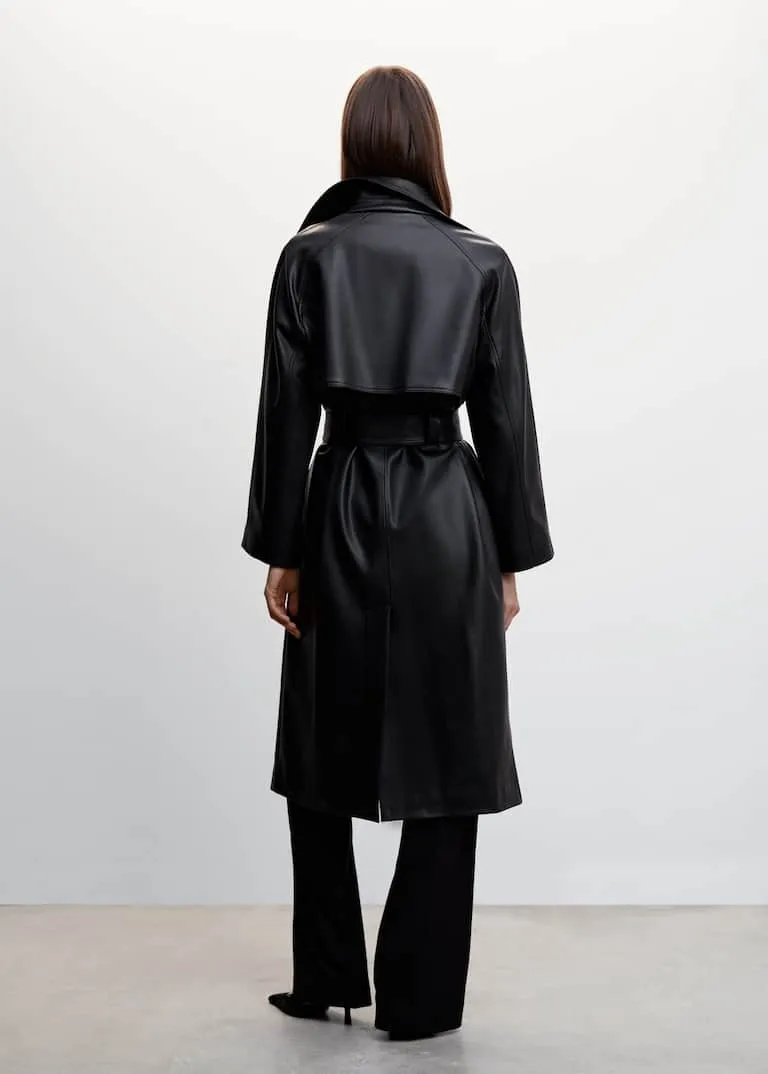 Oversize leather-effect trench coat