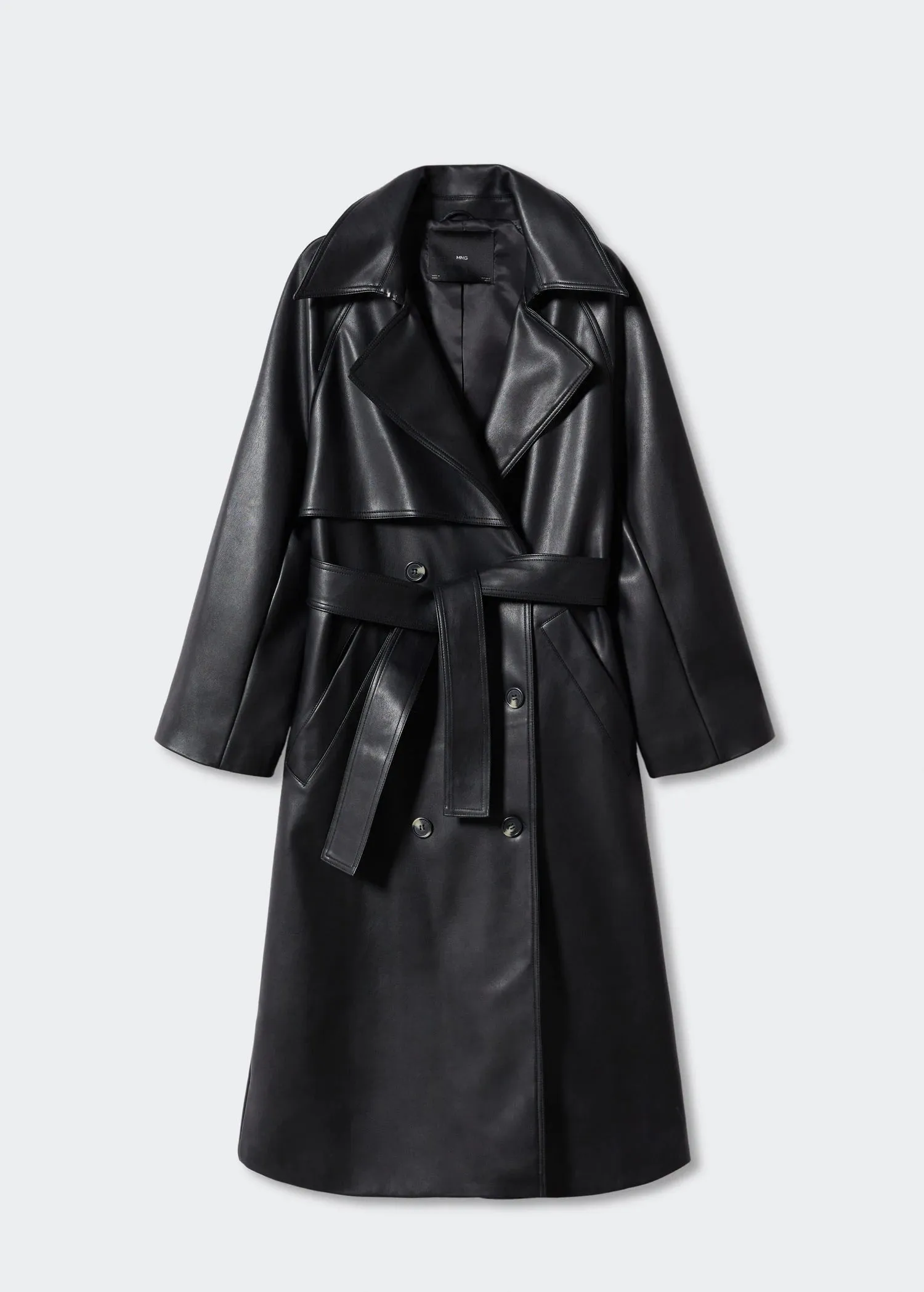 Oversize leather-effect trench coat