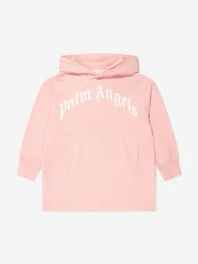 Palm Angels Girls Curved Logo Hooded Sweater Dress in Pink