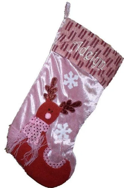 Pink Collection Raindeer Designer Girl's Christmas Stocking