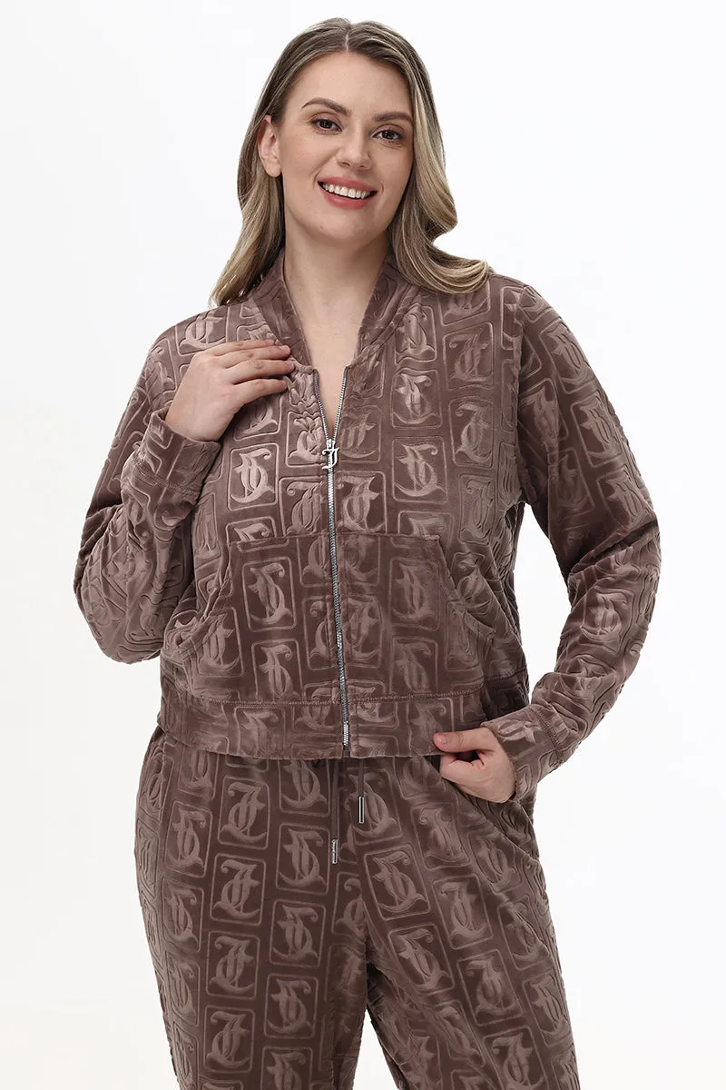 Plus-Size Big Bling Embossed Bomber Jacket