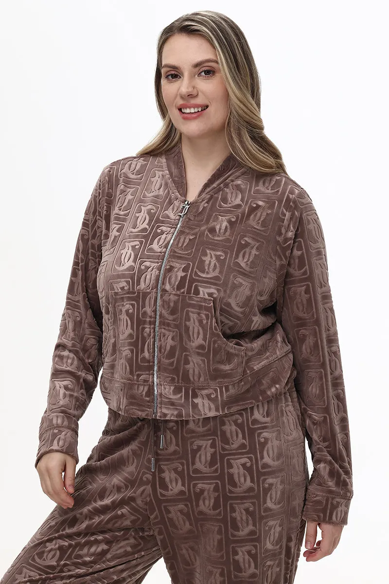 Plus-Size Big Bling Embossed Bomber Jacket