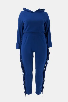 Plus Size Fringe Detail Hoodie and Sweatpants Set