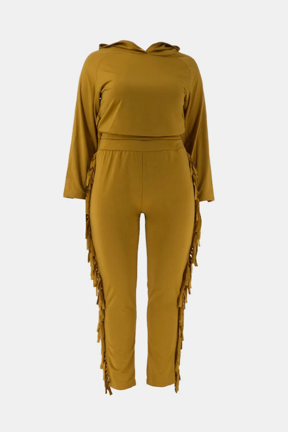 Plus Size Fringe Detail Hoodie and Sweatpants Set