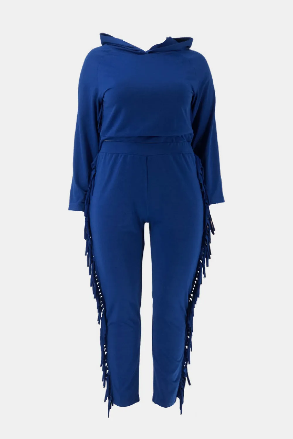 Plus Size Fringe Detail Hoodie and Sweatpants Set