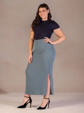 Plus Size Ribbed Knit Side Slit Elastic Waist Maxi Skirt