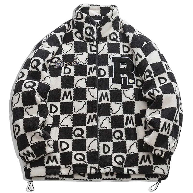 PopFlying Sherpa Winter Coat Checkerboard Letter