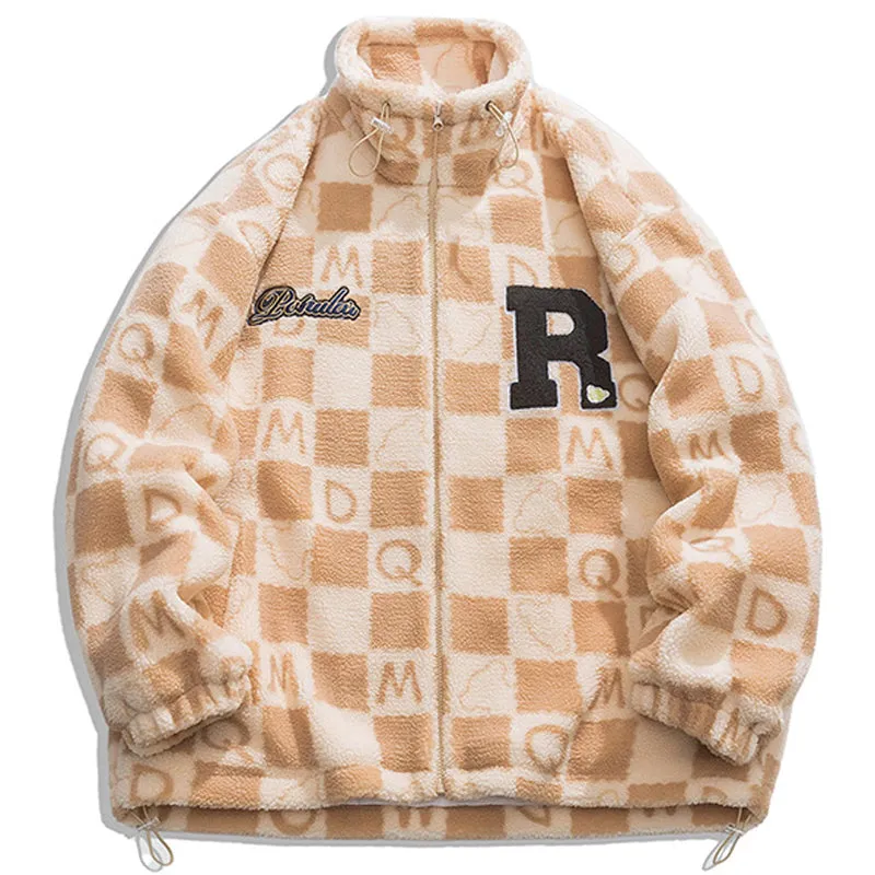 PopFlying Sherpa Winter Coat Checkerboard Letter