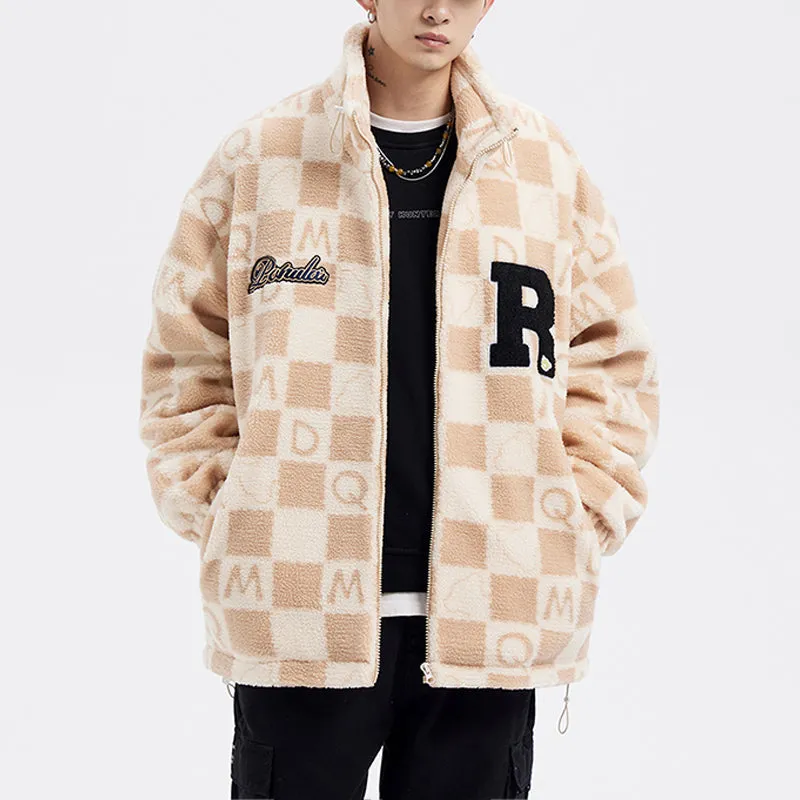 PopFlying Sherpa Winter Coat Checkerboard Letter