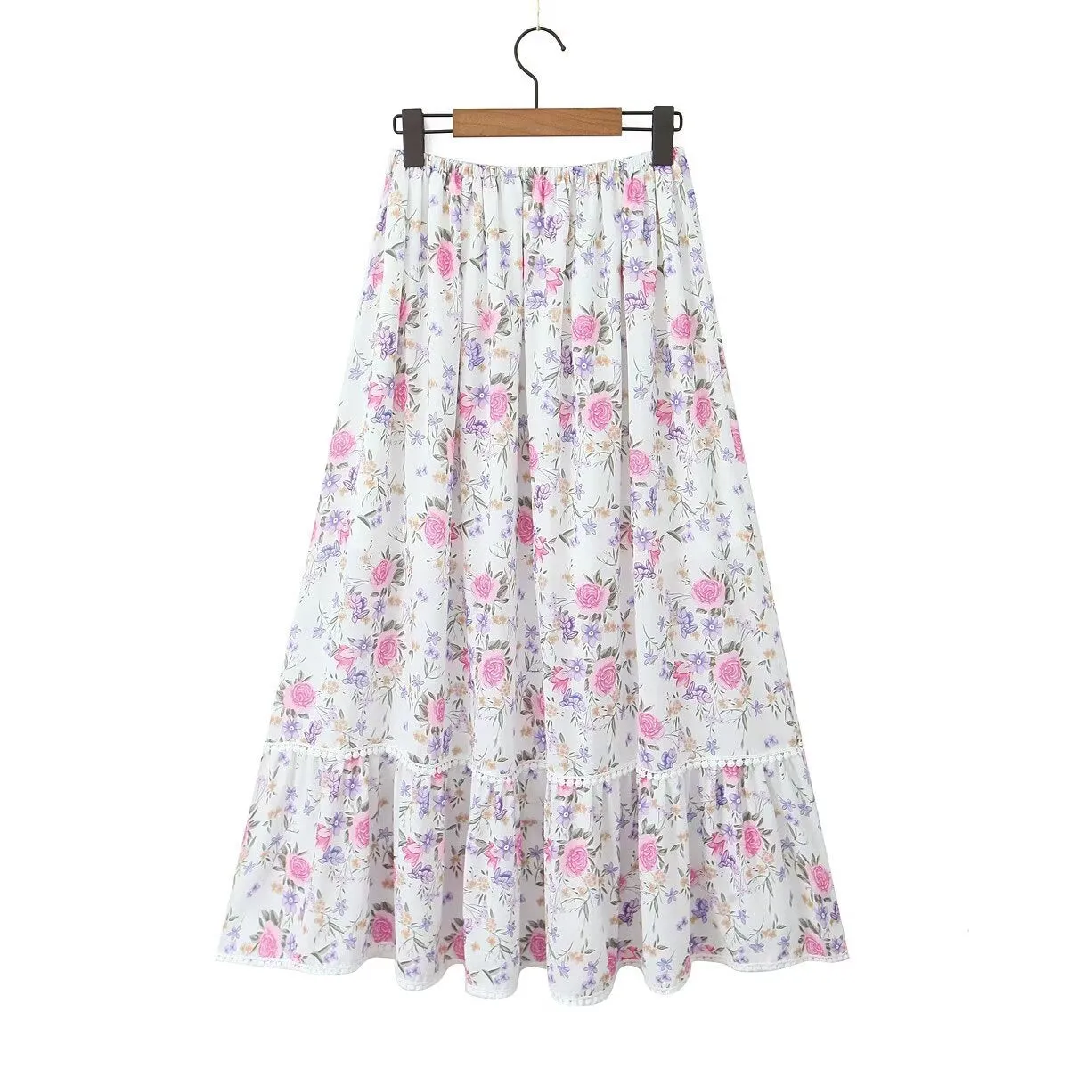 Pre Order: High Waist Slimming Floral A-Line Long Skirt