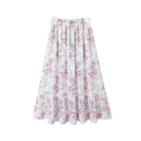 Pre Order: High Waist Slimming Floral A-Line Long Skirt