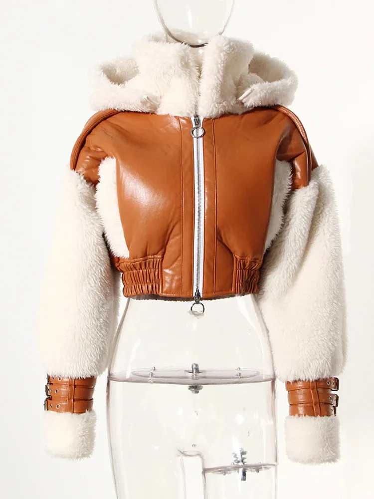 Pre Order:  Hooded Fur Leather Cropped Jacket