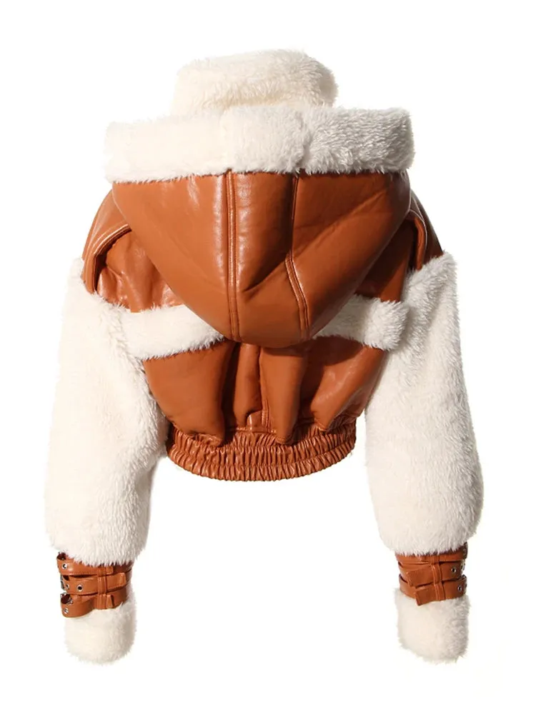 Pre Order:  Hooded Fur Leather Cropped Jacket