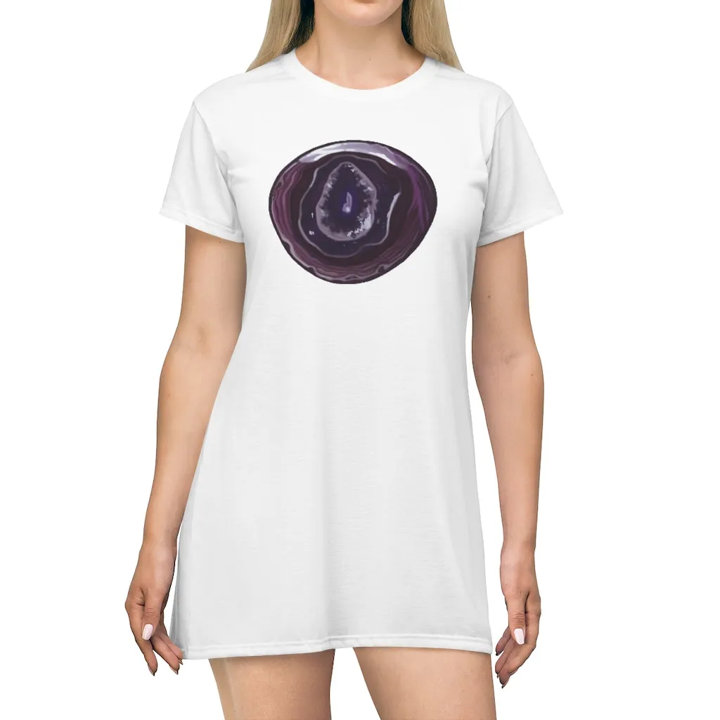 Purple Rock All Over Print T-Shirt Dress