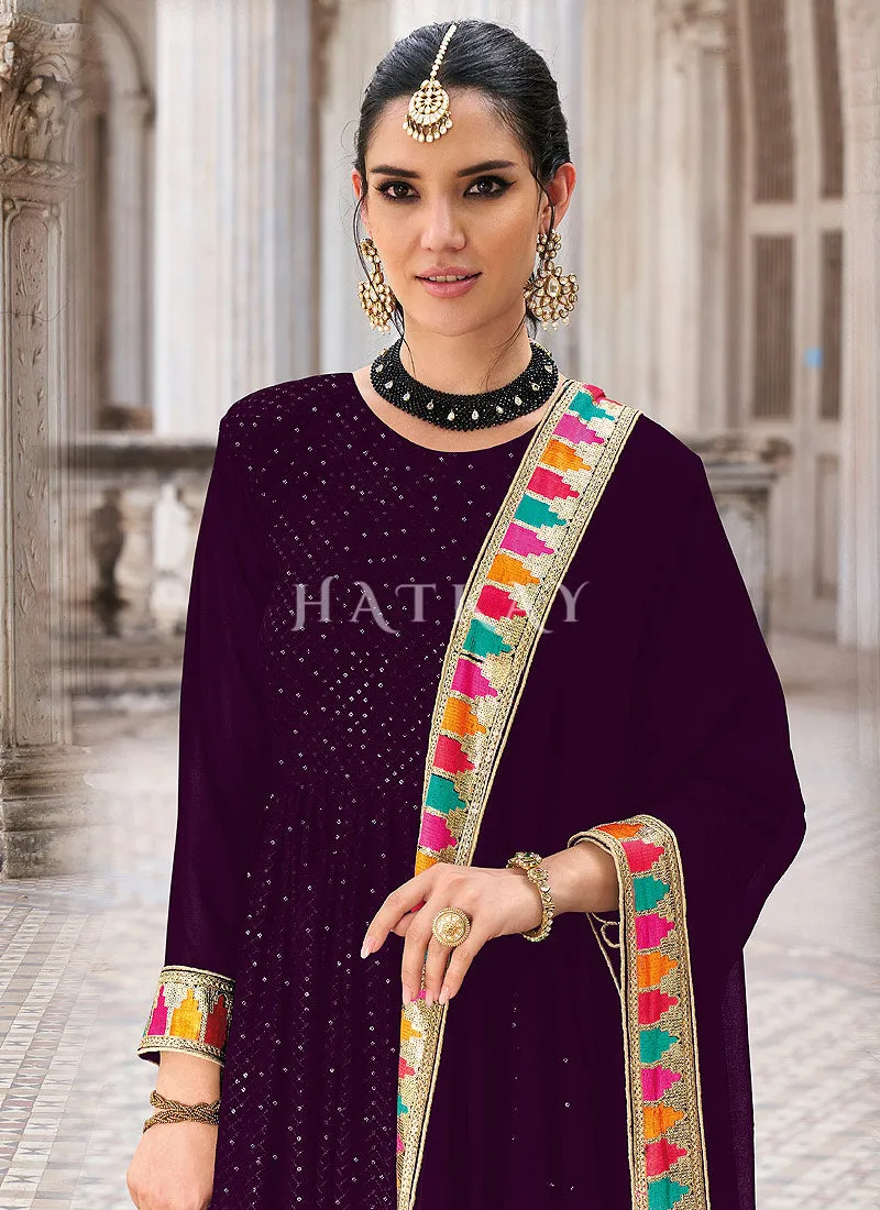 Purple Sequence And Multi Embroidered Anarkali Suit