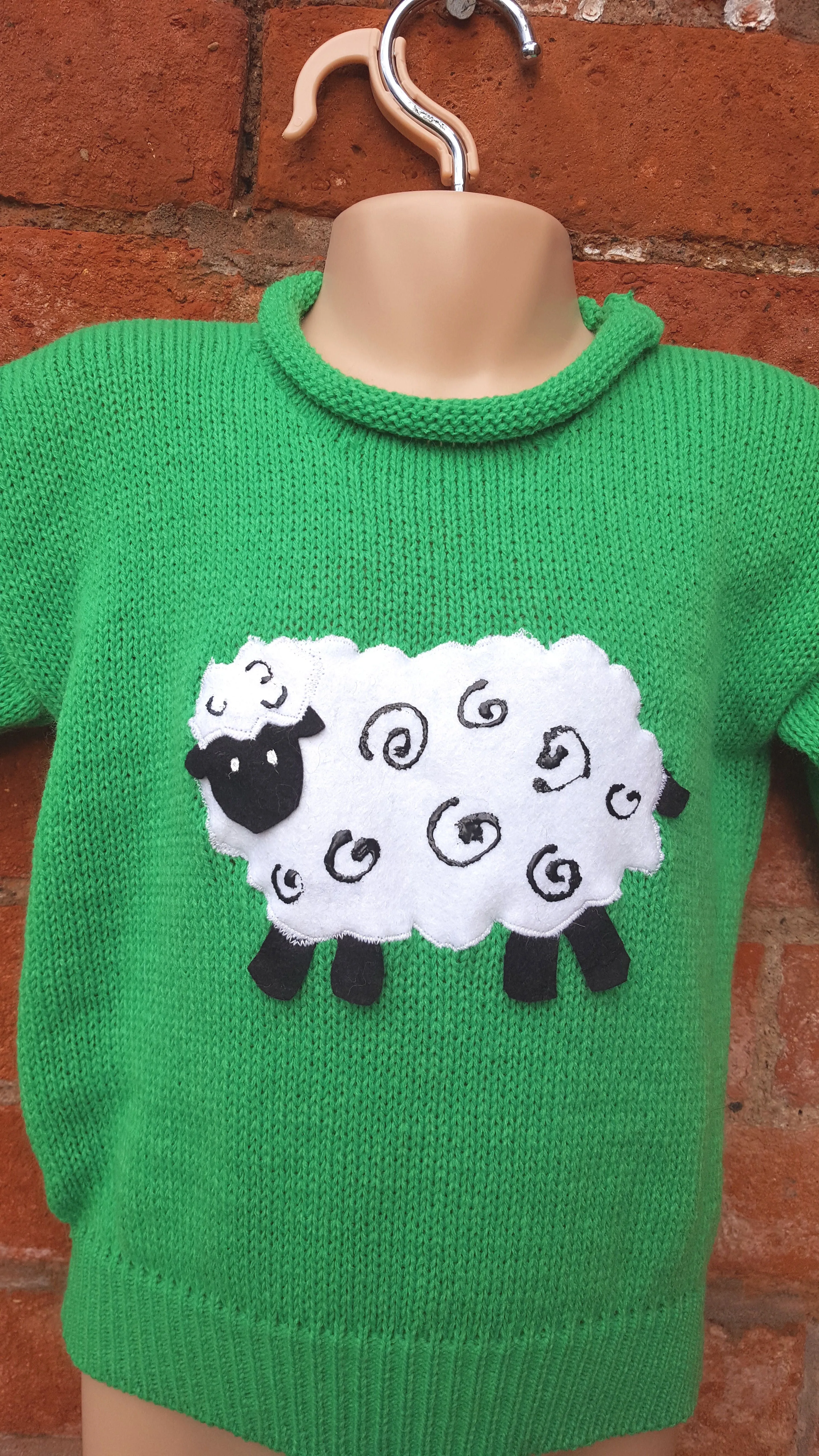 "Baa" MADE TO ORDER, childs sheep jumper, any size. up to teens