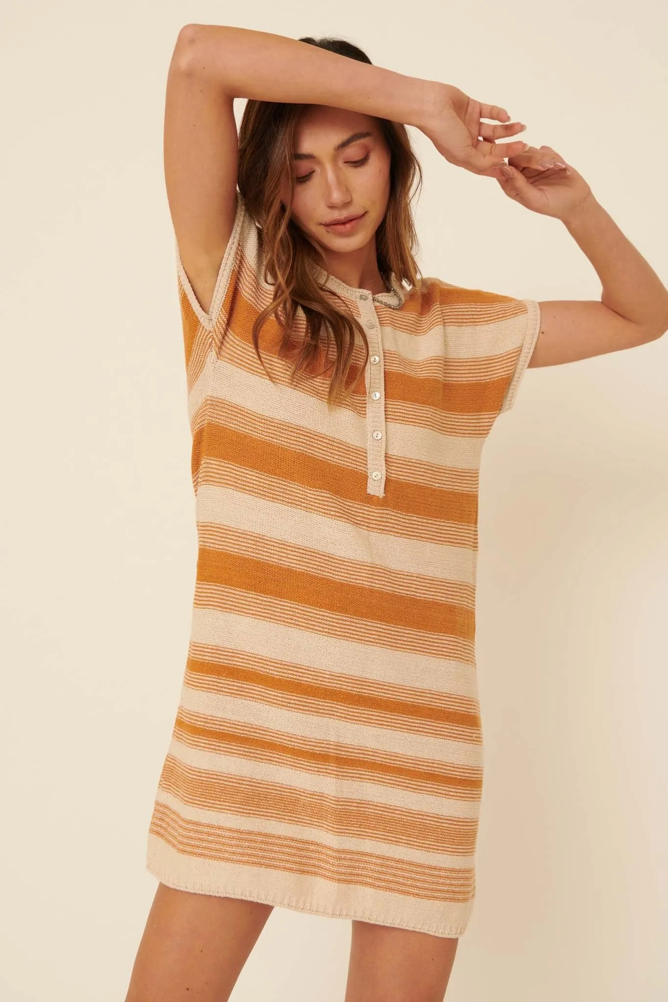 Raising the Bar Striped Short-Sleeve Sweater Dress