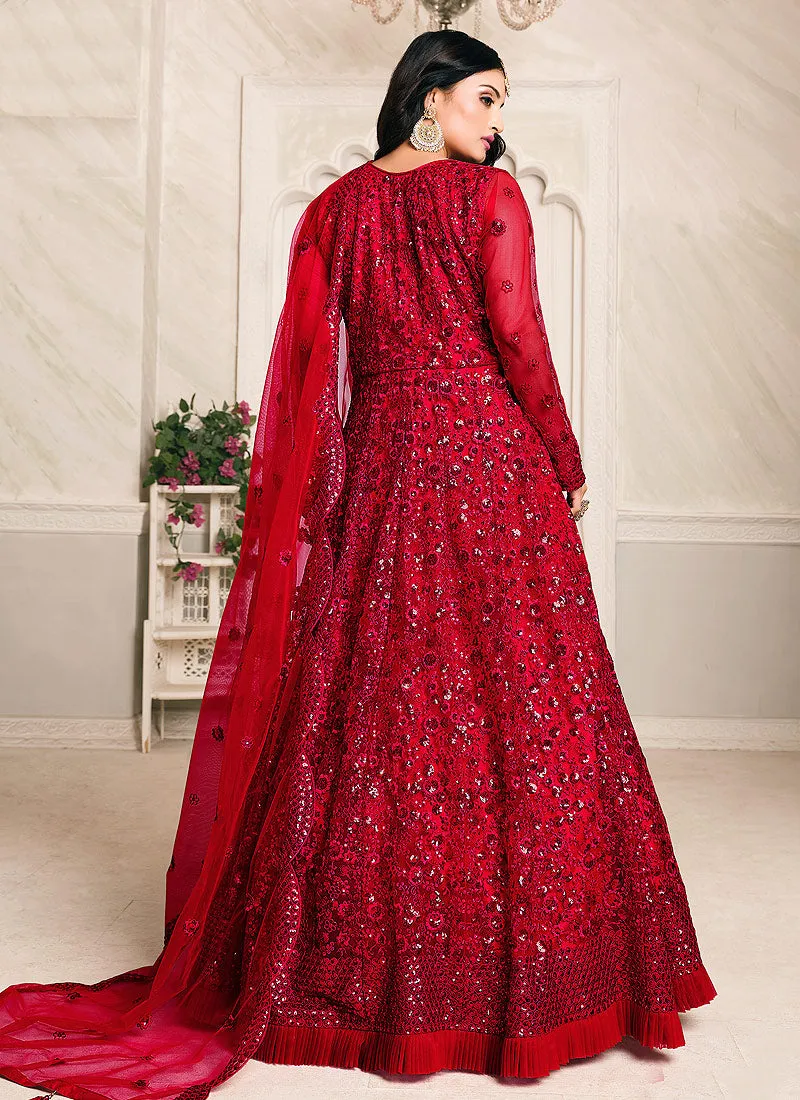 Red Sequence Embroidered Anarkali Suit