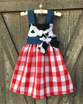 Red White Denim Gingham Dress