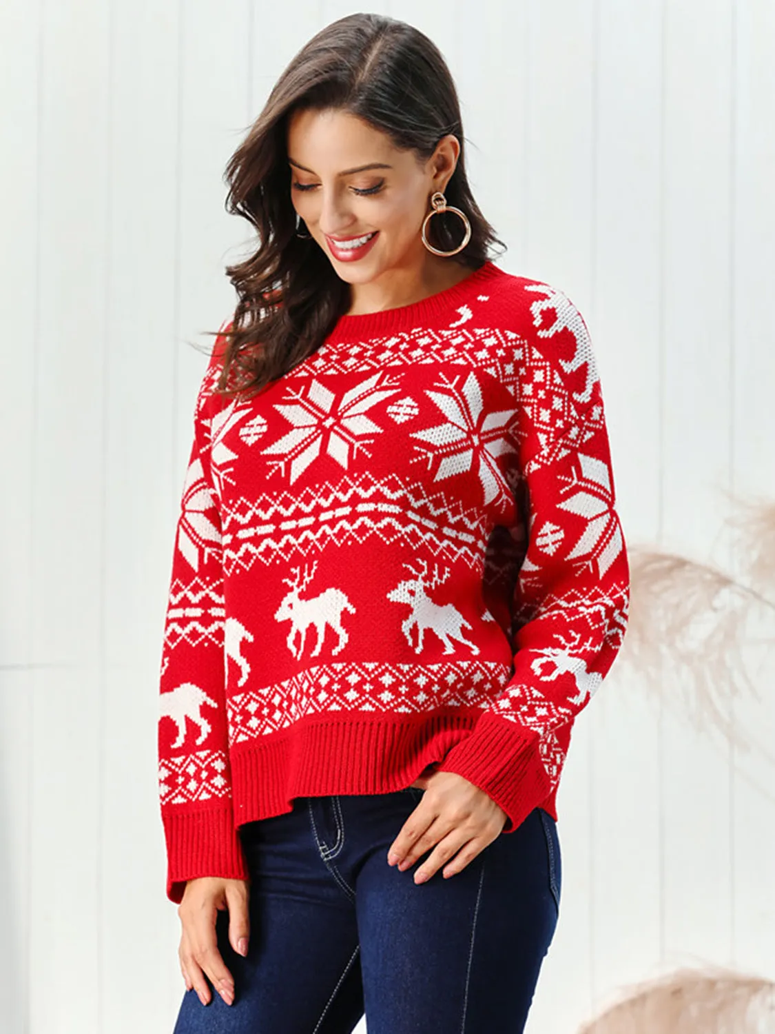 Reindeer & Snowflake Round Neck Sweater