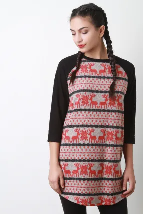 Reindeer Pattern Knit Raglan Top