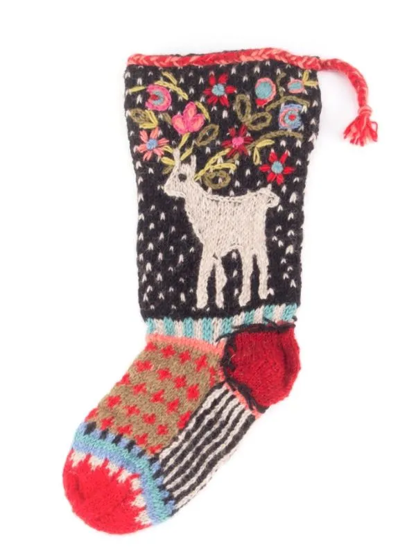 Reindeer - Wool Knit Christmas Stocking