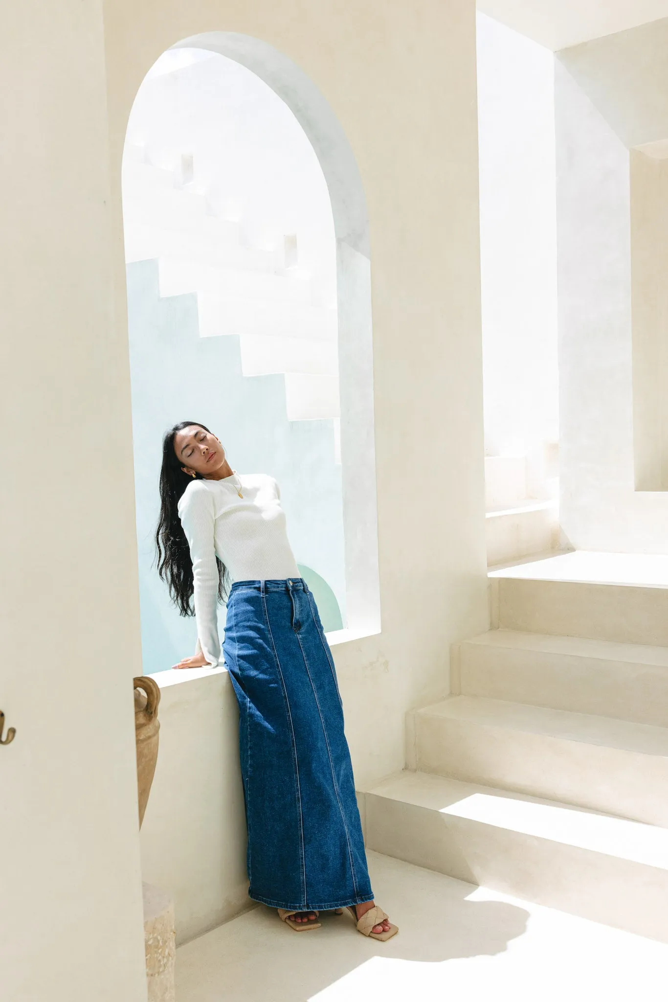 Remi Blue Denim Panel Maxi Skirt