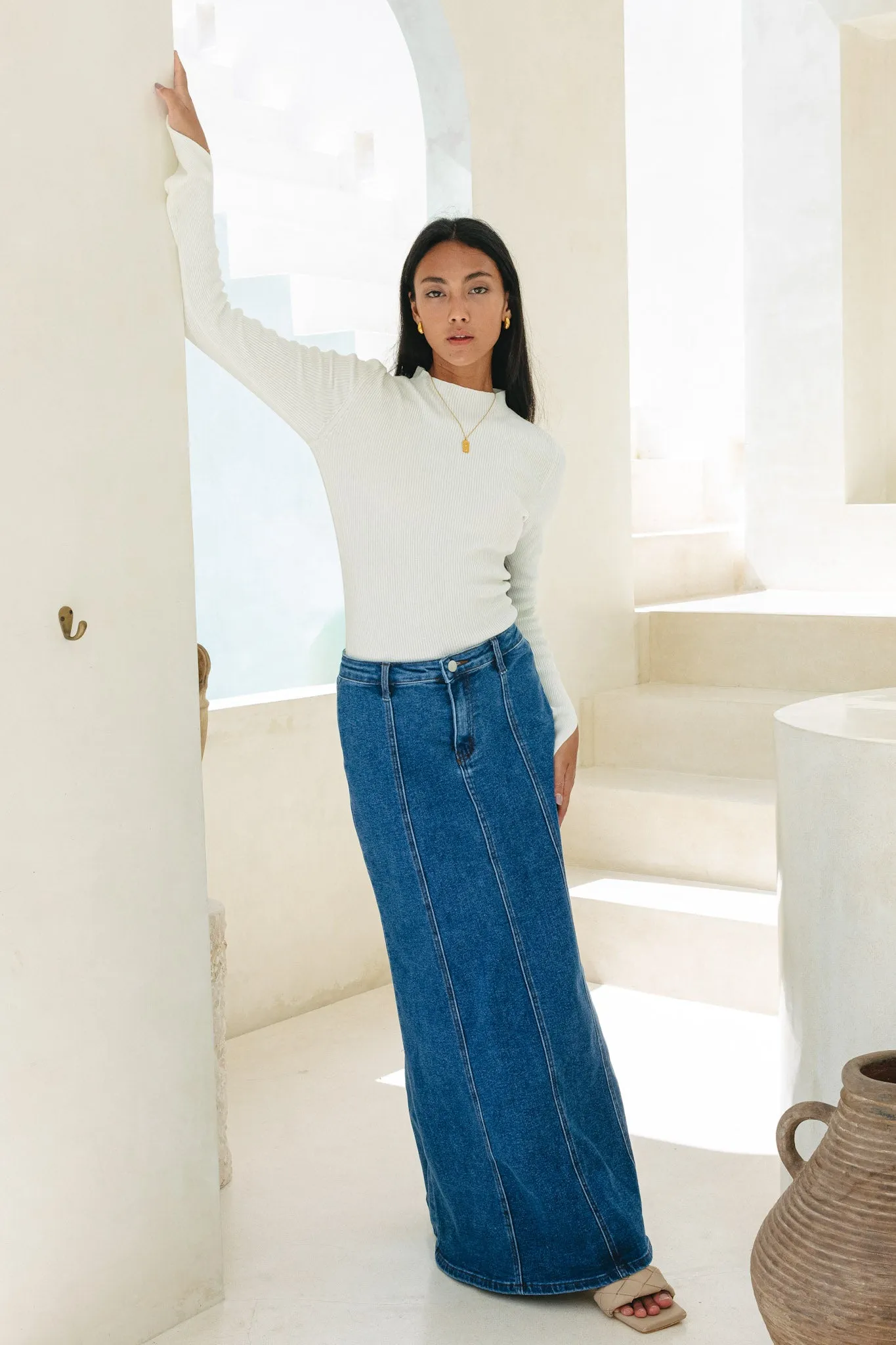 Remi Blue Denim Panel Maxi Skirt