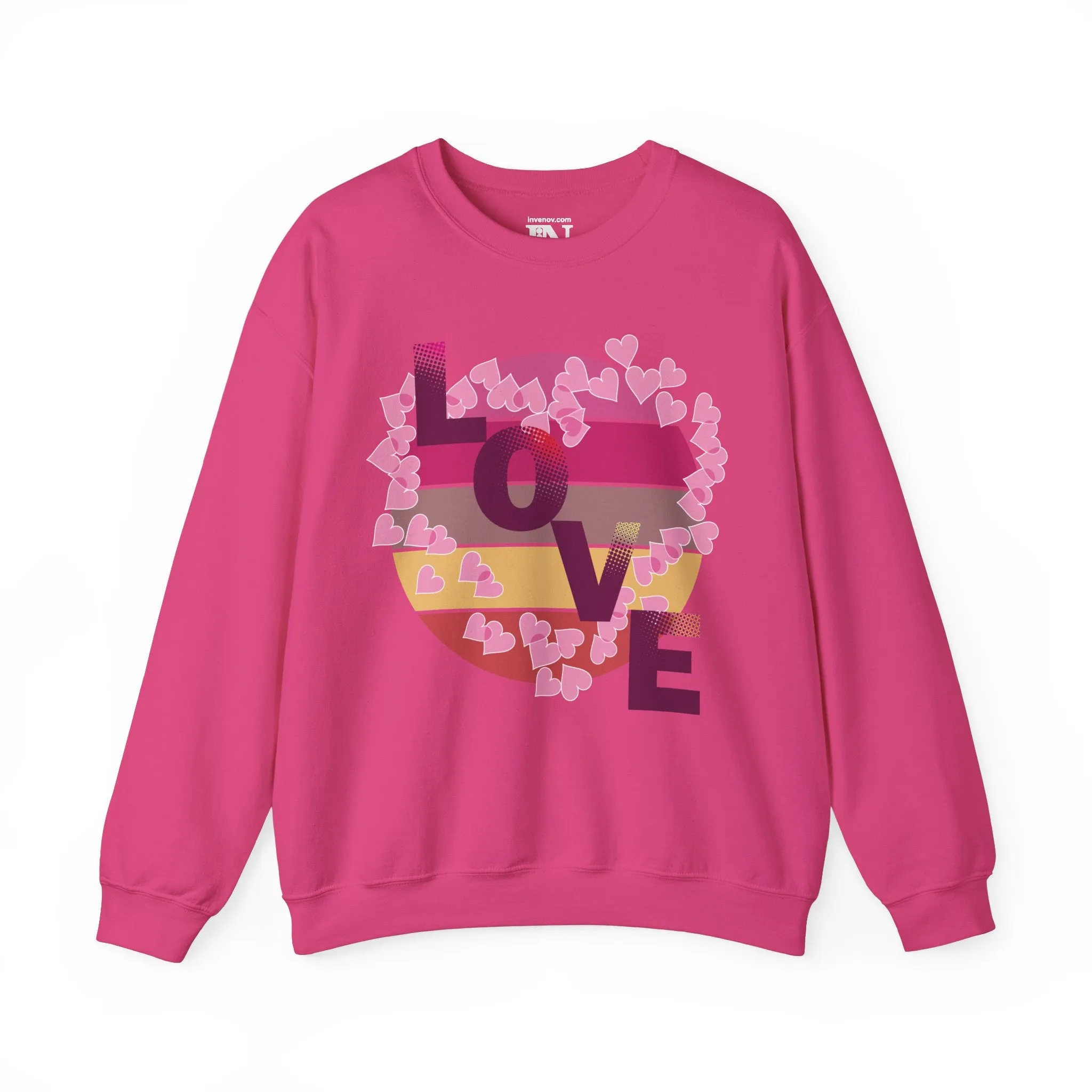 Retro Love Circle Sweatshirt, Pink Peach Yellow, Romantic Valentine's Day Gift, Heart Design, Nostalgic Modern Aesthetic, Gift for her