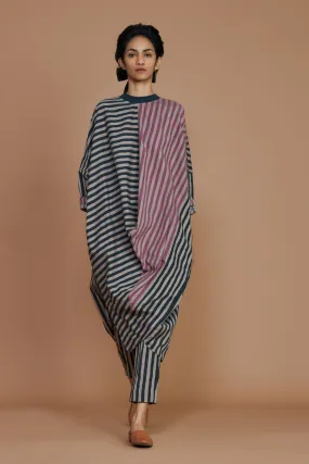 Ribbed Cowl Tunic Striped Grey Dress (Ready to Ship)