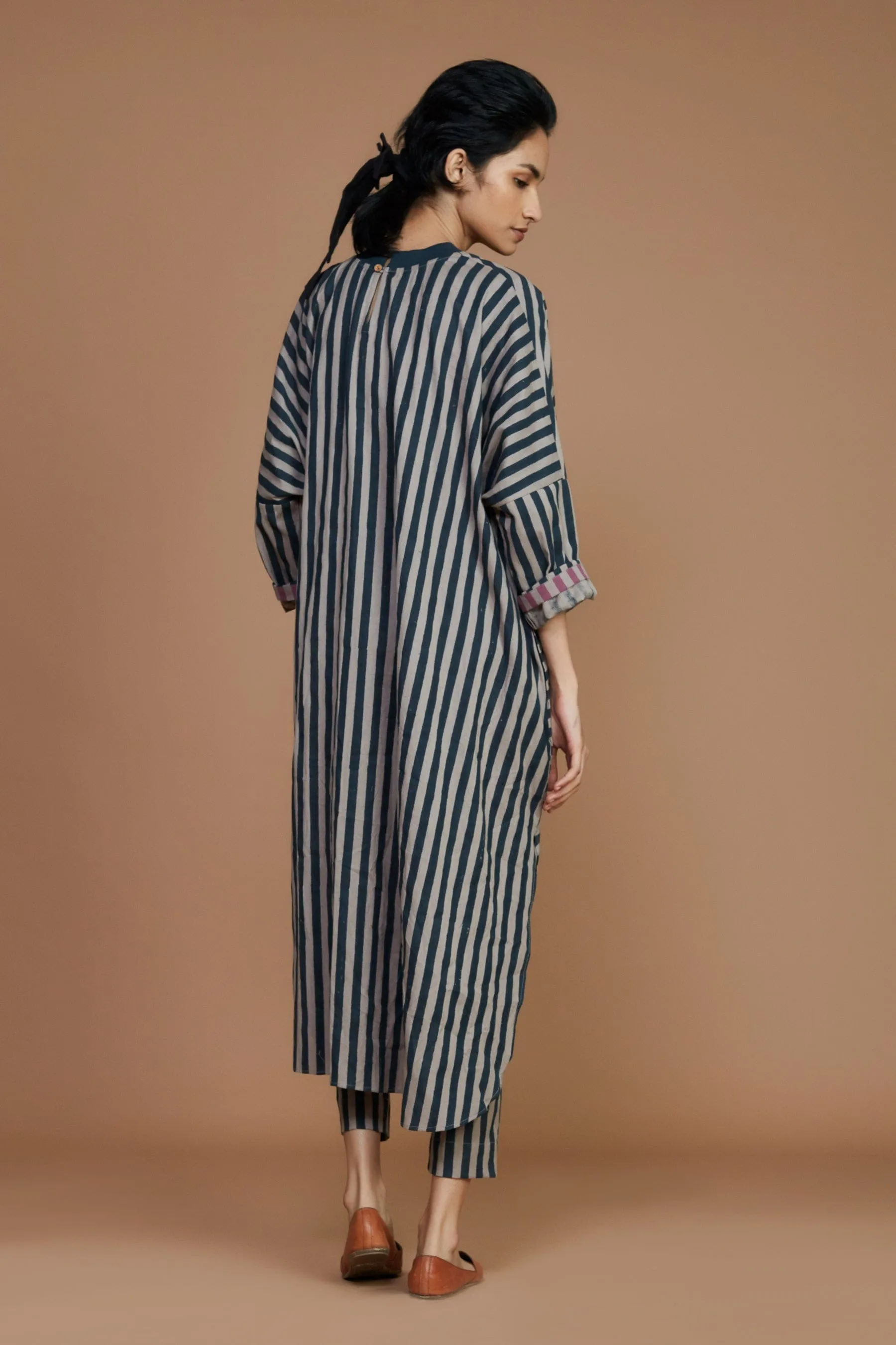 Ribbed Cowl Tunic Striped Grey Dress (Ready to Ship)