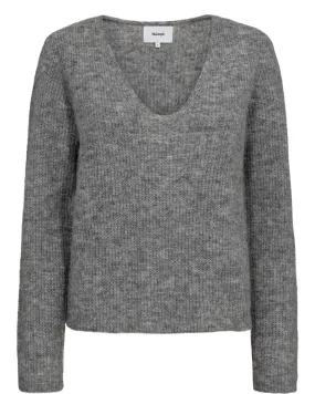 Riette Rib V Neck Pullover Medium Grey Melange