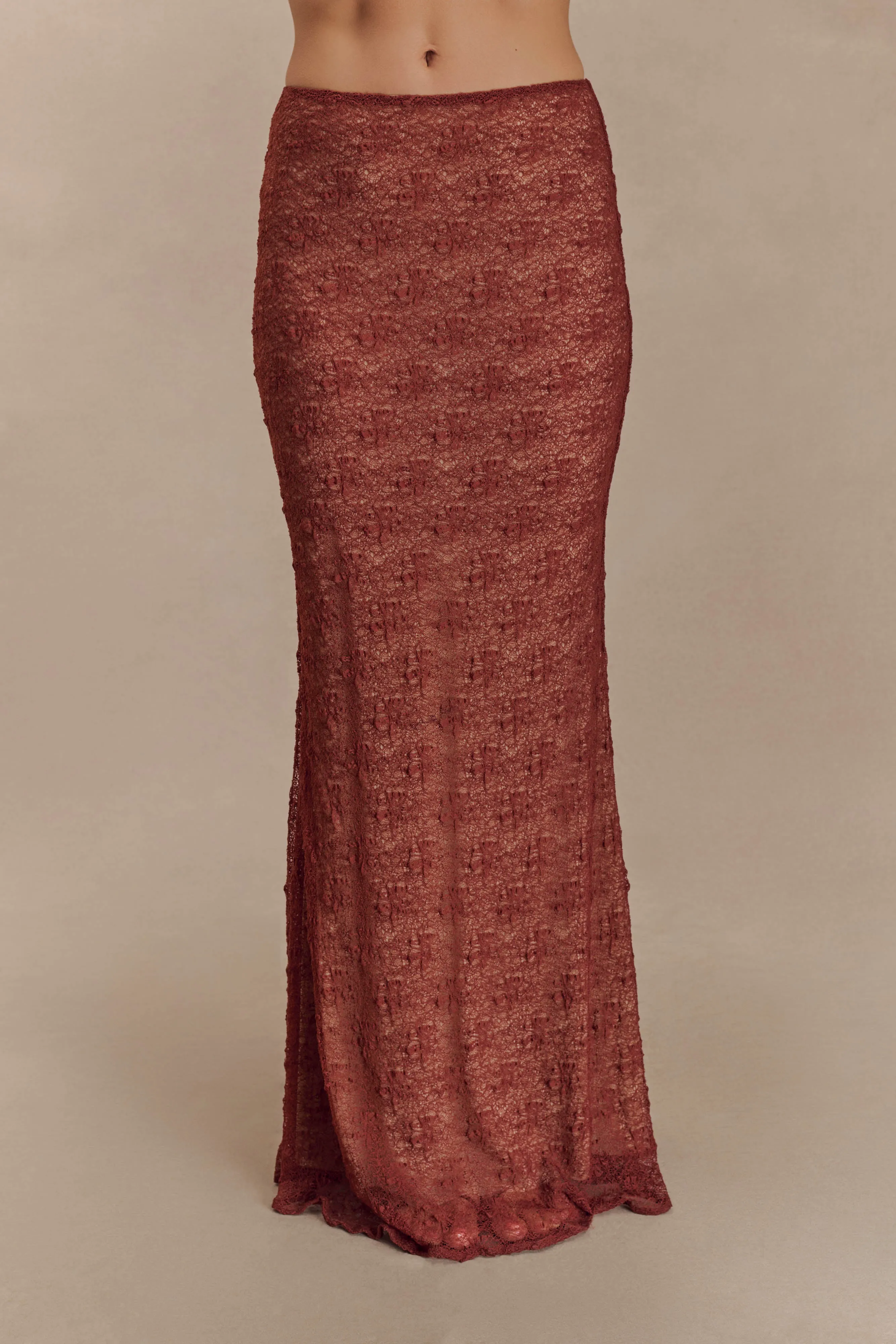 Robyn Sheer Lace Maxi Skirt - Chilli