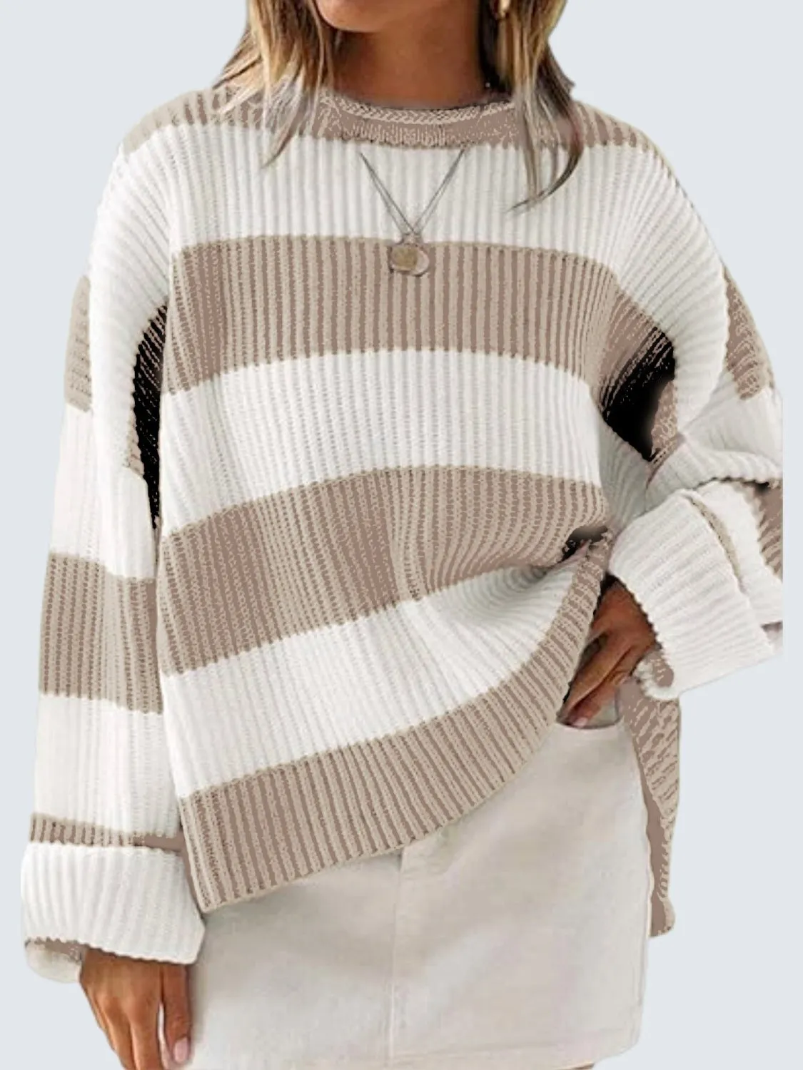 Round Neck Long Sleeve Striped Colored Sweater | Winter Fashion | Sweaters