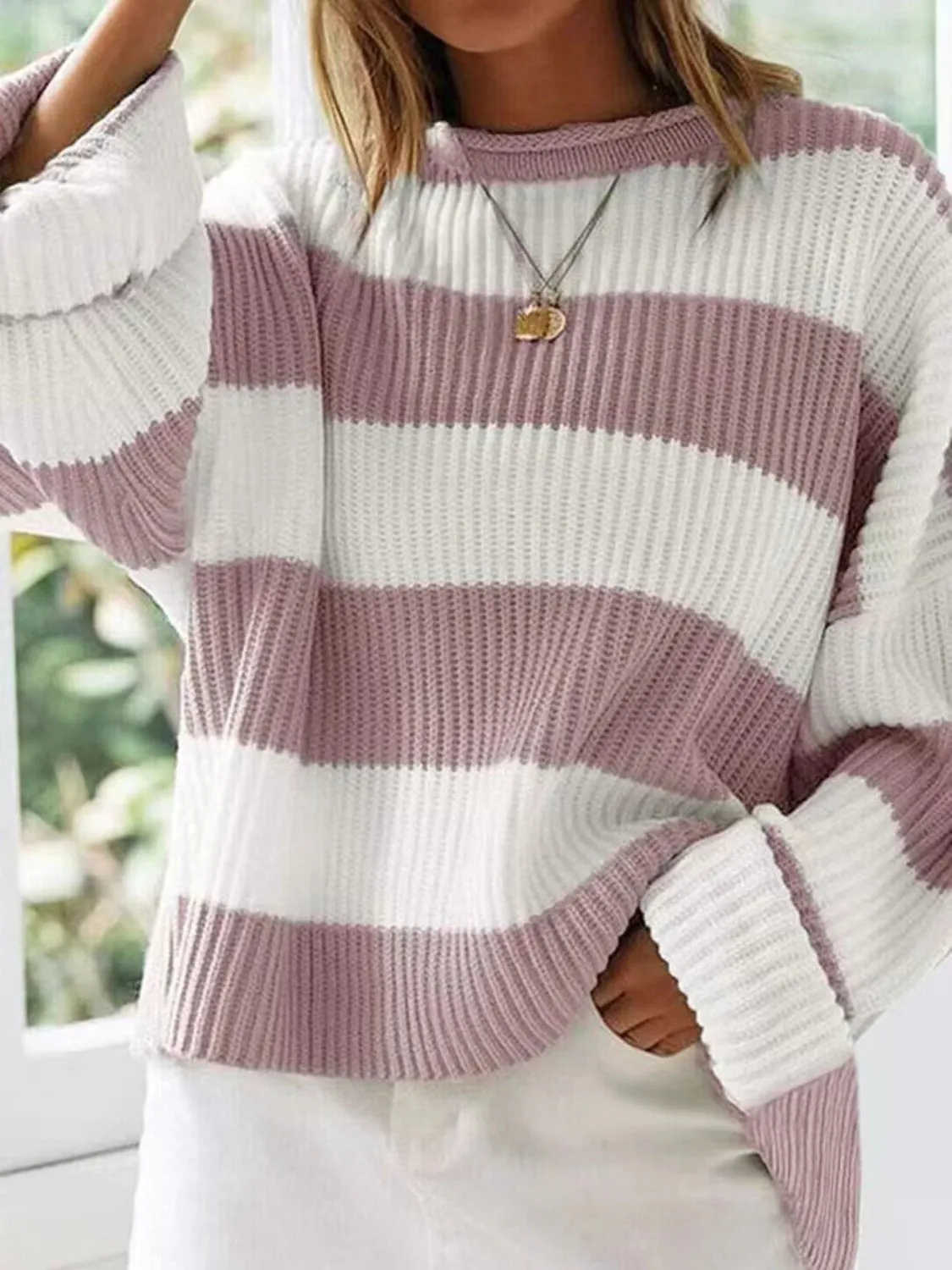 Round Neck Long Sleeve Striped Colored Sweater | Winter Fashion | Sweaters