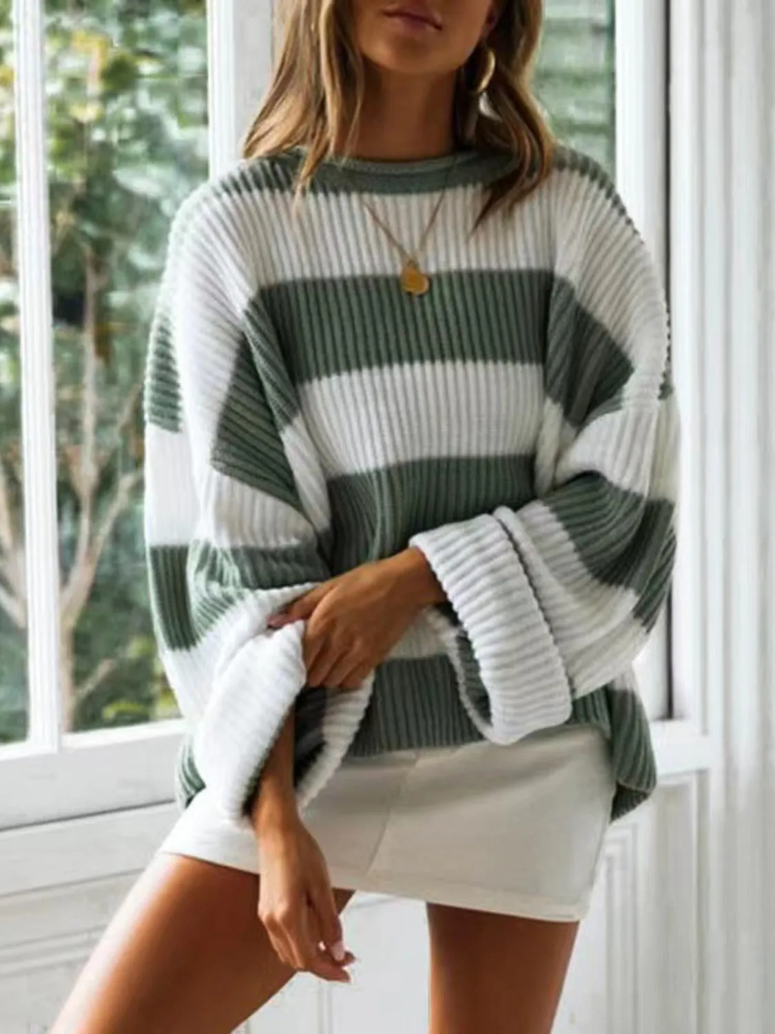 Round Neck Long Sleeve Striped Colored Sweater | Winter Fashion | Sweaters