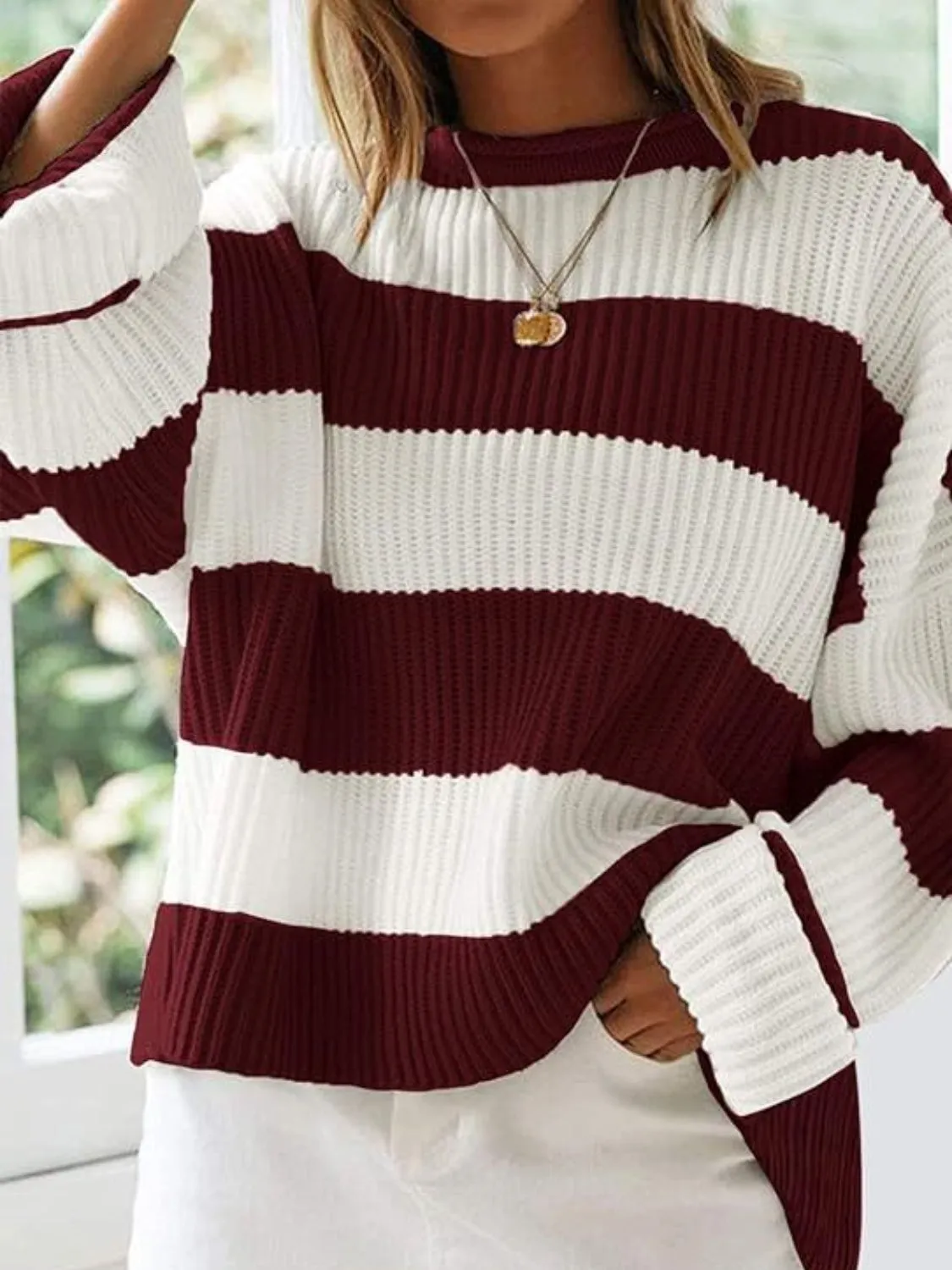 Round Neck Long Sleeve Striped Colored Sweater | Winter Fashion | Sweaters