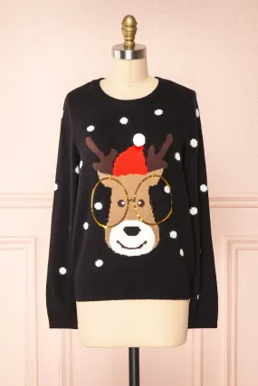 Rudolph Black | Knit Christmas Sweater