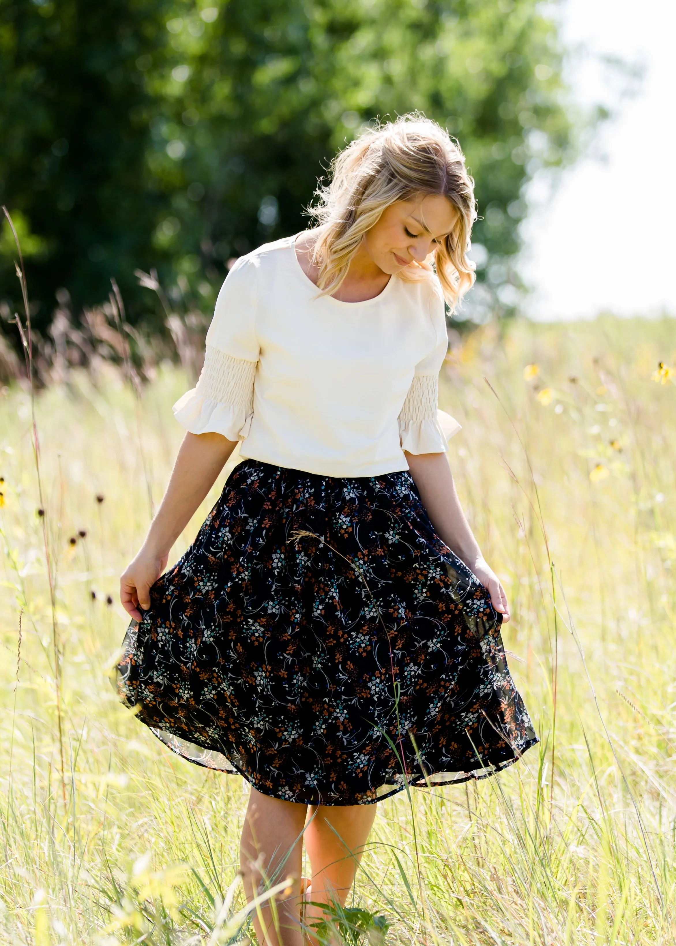 Rusty Floral Flowy Midi Skirt - FINAL SALE