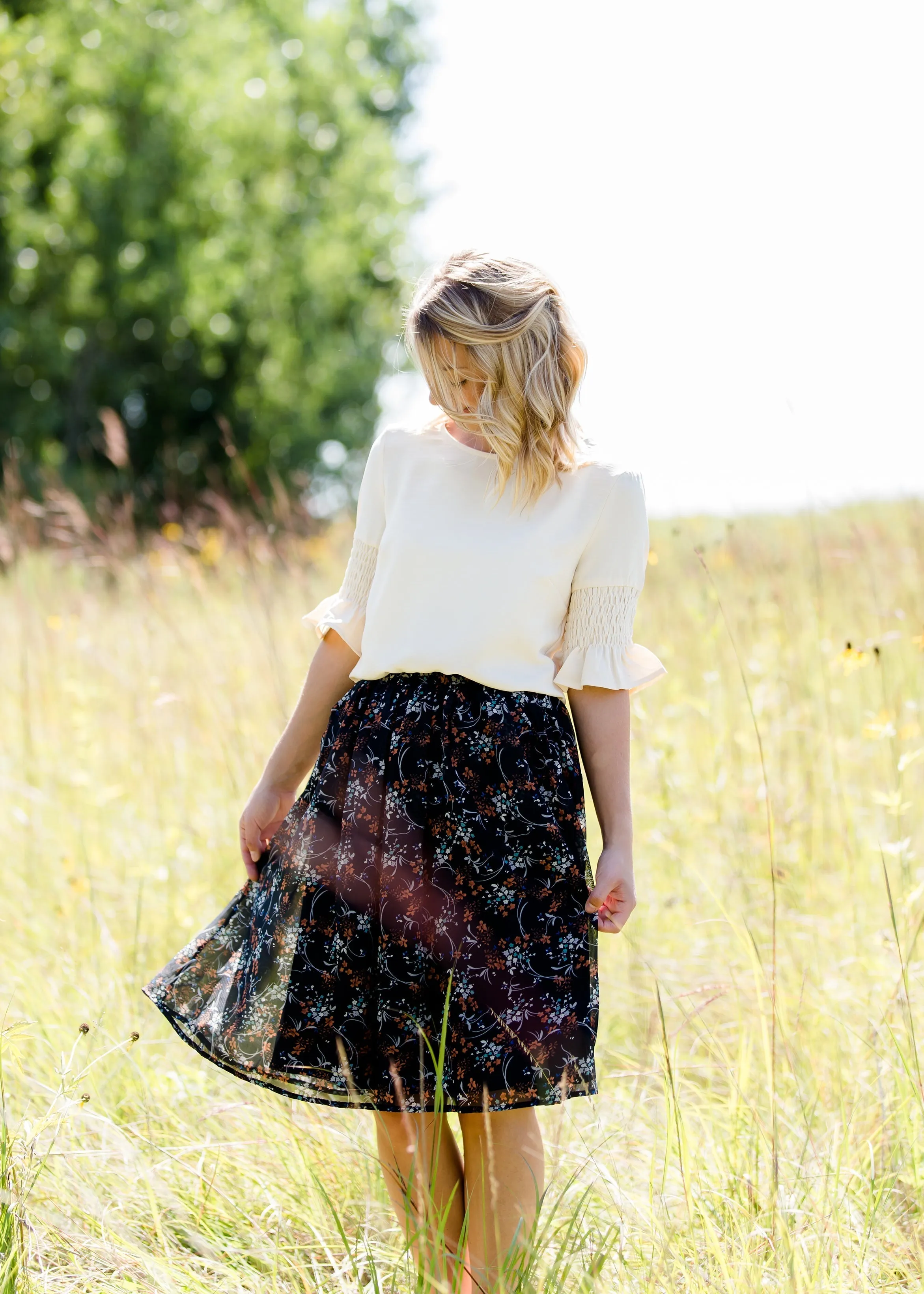 Rusty Floral Flowy Midi Skirt - FINAL SALE