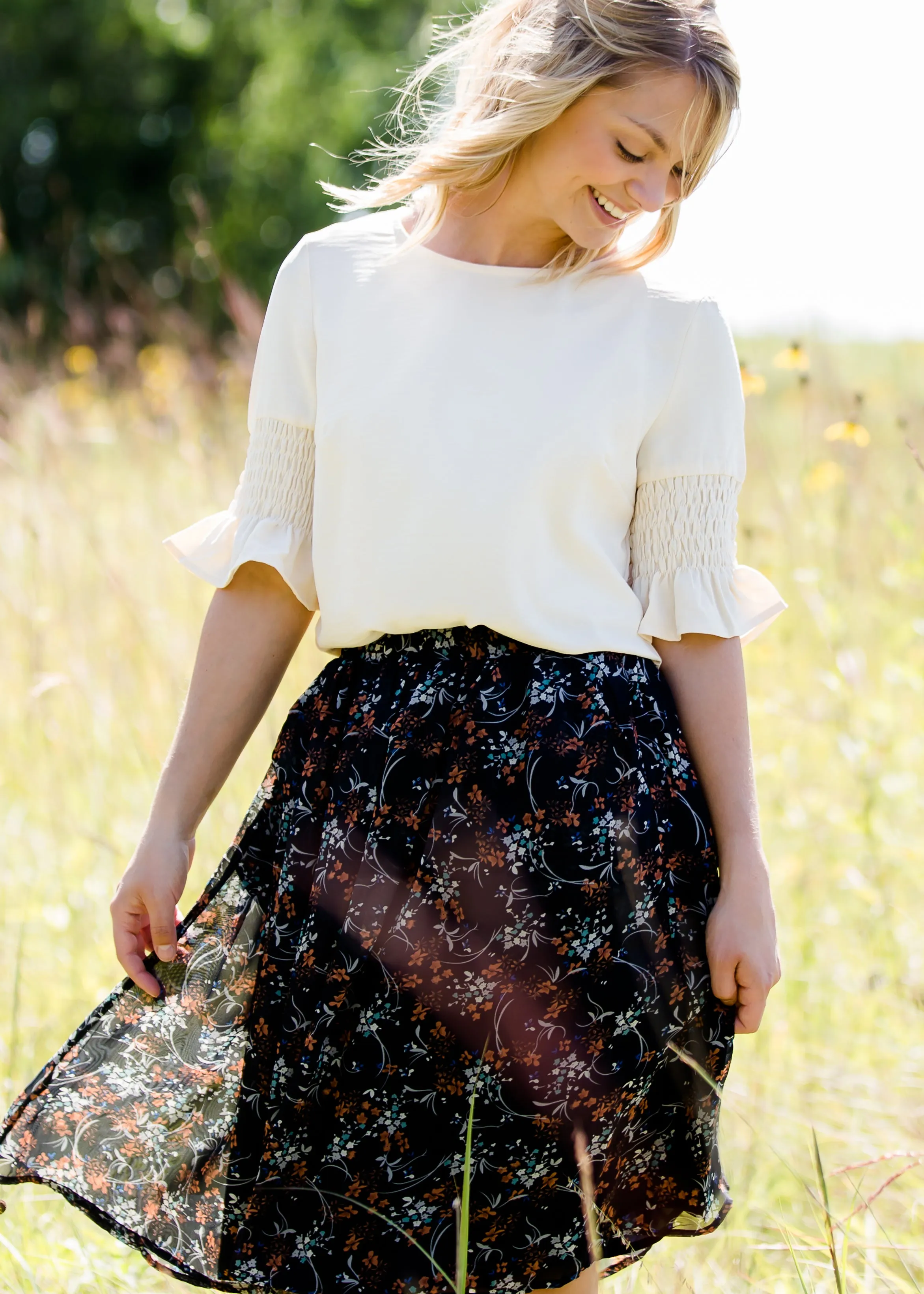 Rusty Floral Flowy Midi Skirt - FINAL SALE